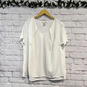 Alessa W Collection Layered V Neck‎ Short Sleeve Blouse Size 14 Business Casual